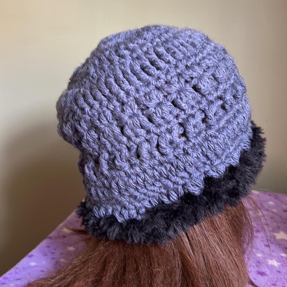 Elegant crochet soft thick wool beanie medium fake faux fur - Picture 4 of 6